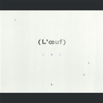 A minimalist composition featuring scattered letters and a central typographic phrase on a textured off-white surface.