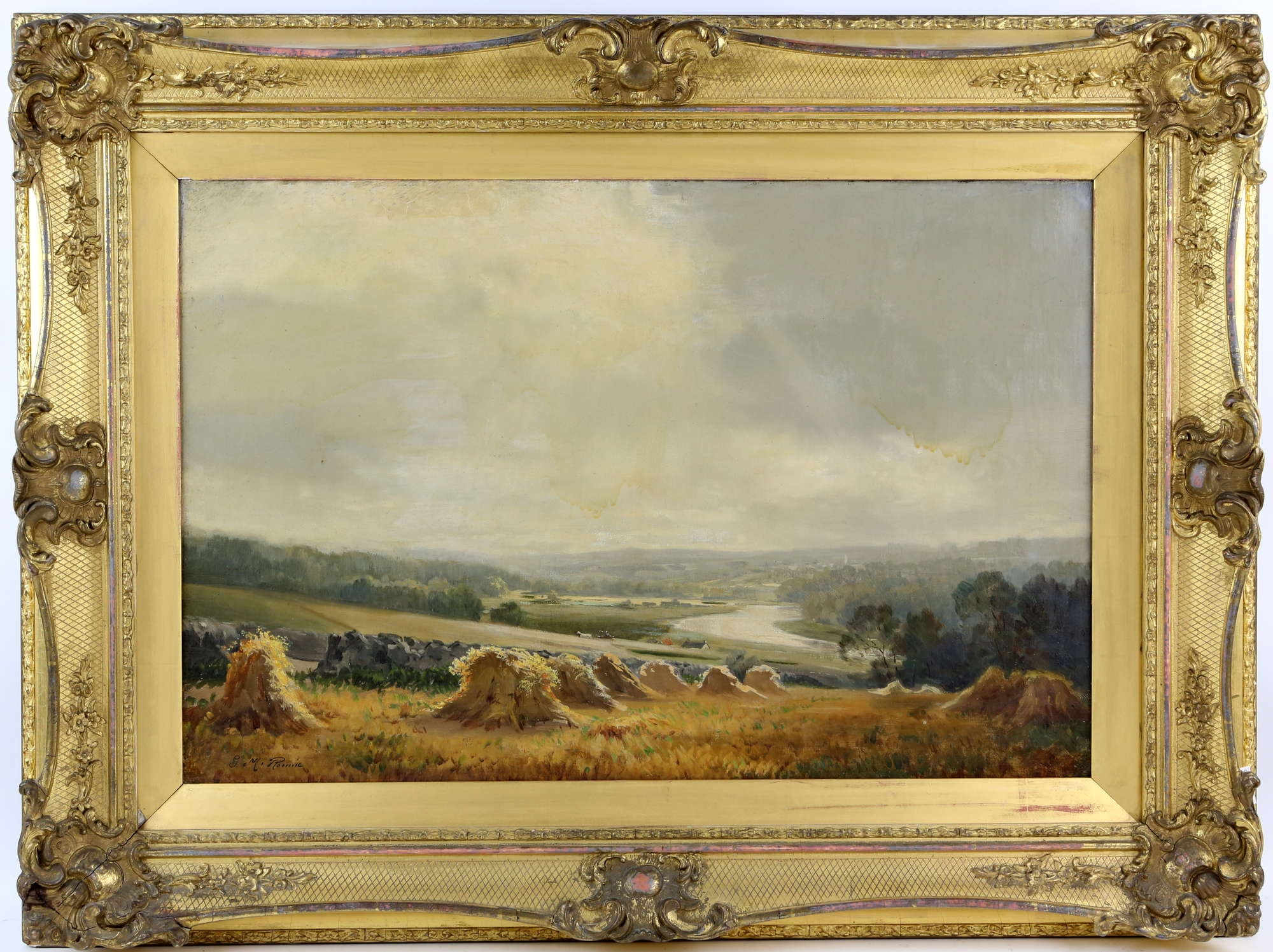 Melvin Rennie Hay stacks with river landscape beyond MutualArt