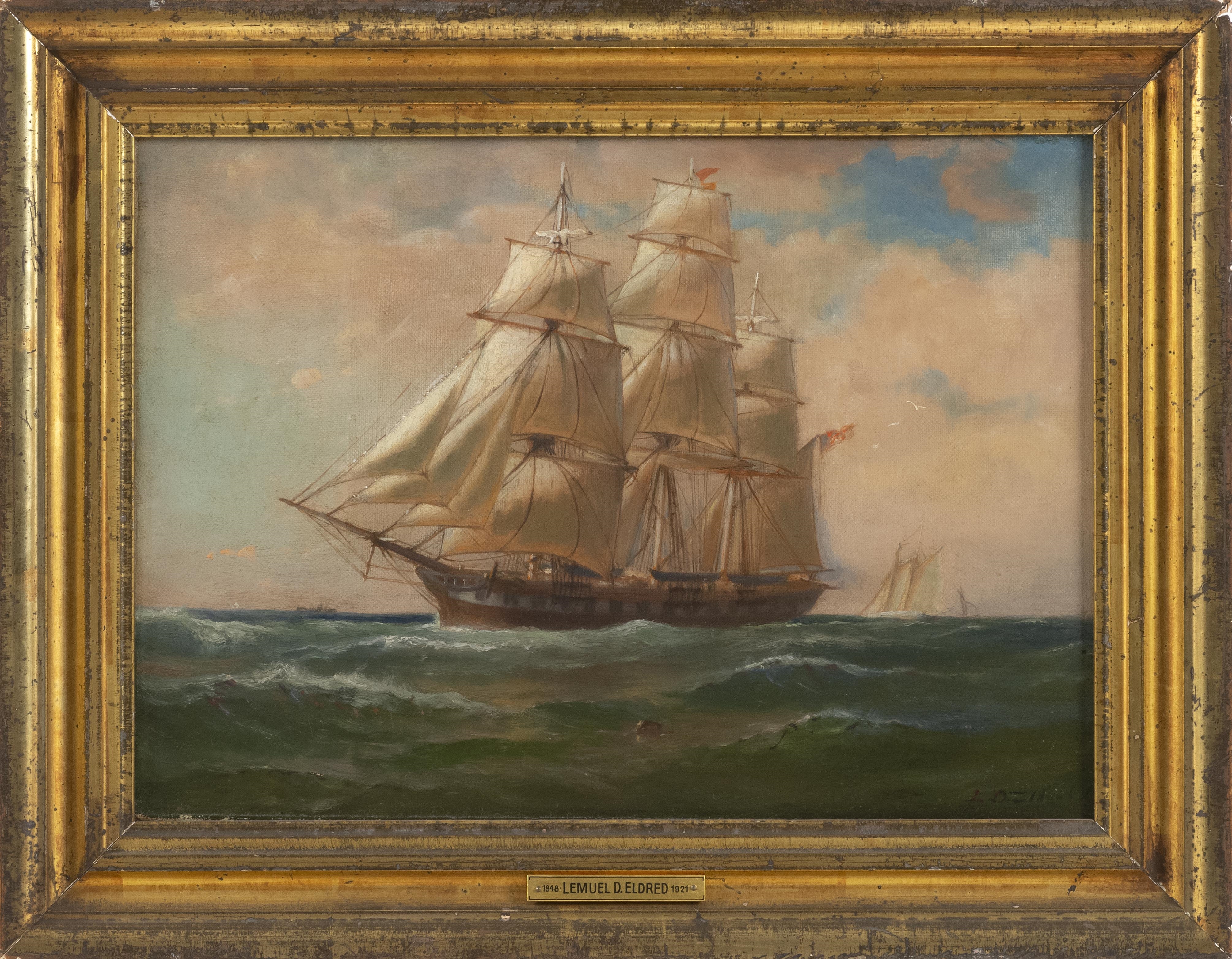 Artwork by Lemuel D. Eldred, Whaler at sea, Made of Oil on canvas