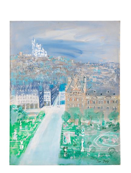 Vue aérienne de Paris: le jardin des Tuileries et la Basilique du Sacré Cœur de Montmartre by Jean Dufy