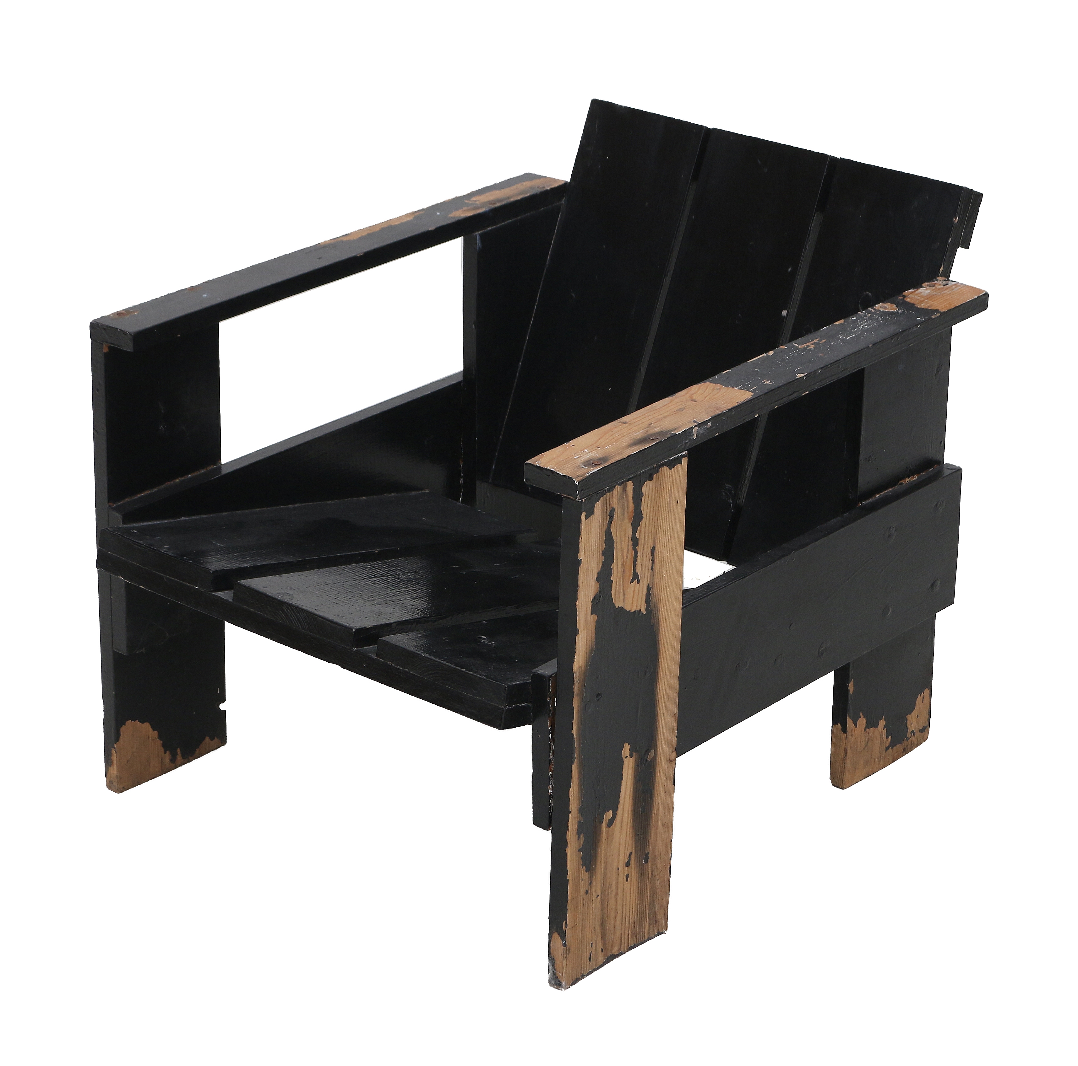 Artwork by Gerrit Rietveld, A black lacquered pine crate chair