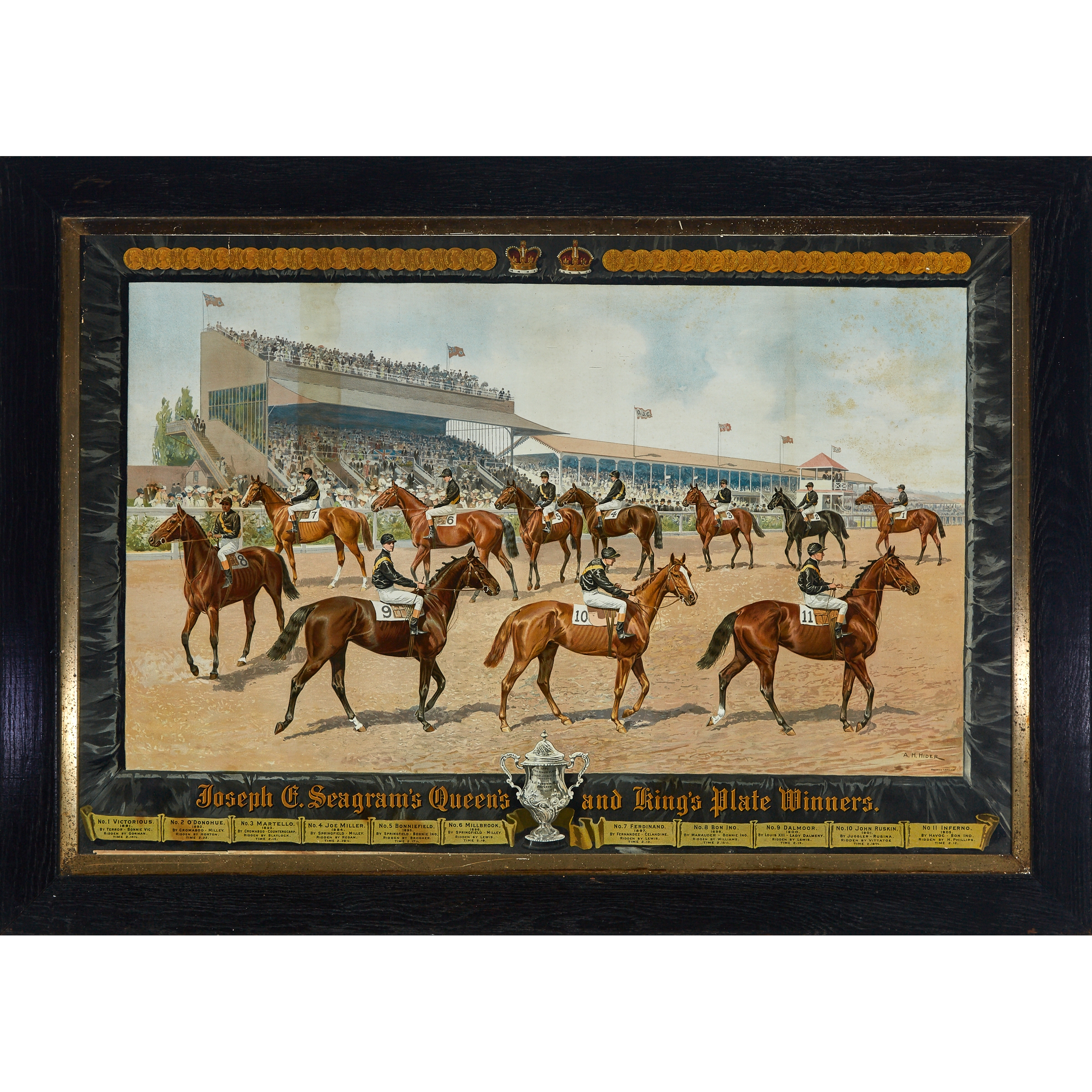 Artwork by Arthur H. Hider, JOSEPH E. SEAGRAM’S QUEEN’S AND KING’S PLATE WINNERS, Made of chromolithograph on paper