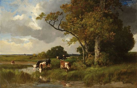Vaches à l’abreuvoir by Alexandre Defaux