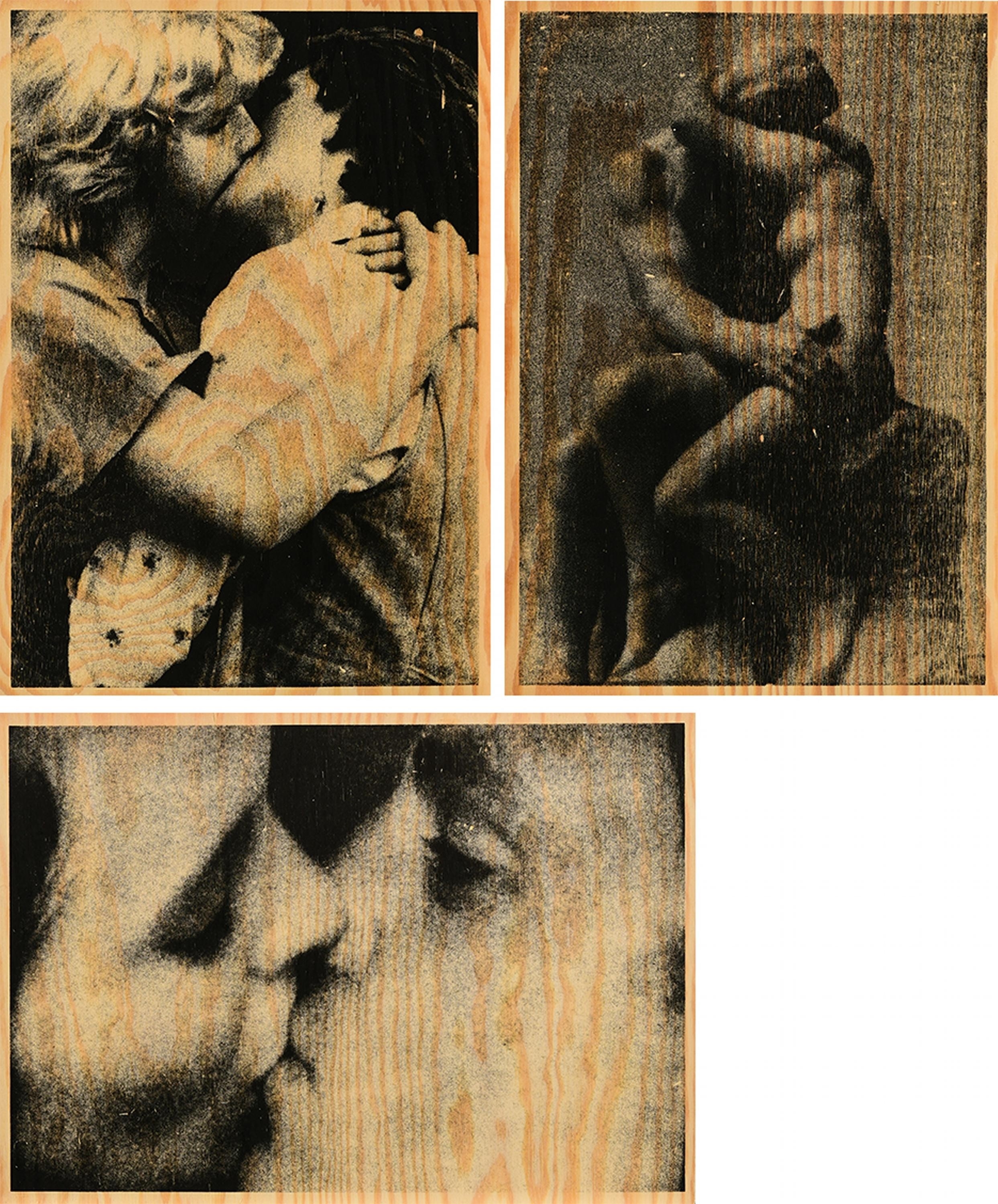 Artwork by Stephan Balkenhol, 3 Works: Kiss I-III, Made of silkscreens on plywood