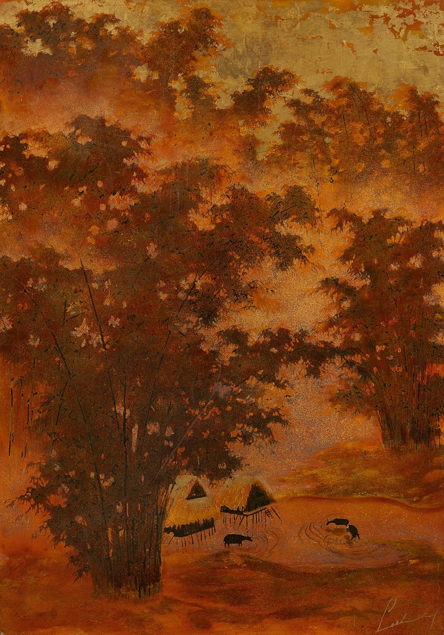 Artwork by Le Thy, Le village, Made of Lacquer on panel