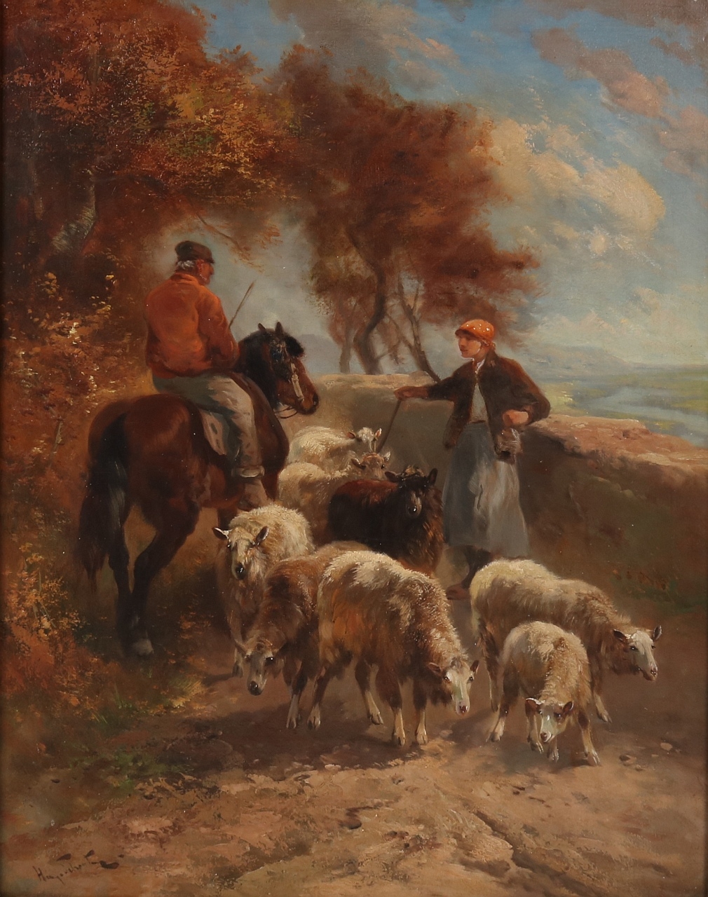 Artwork by Henry Schouten, Bergpad met herders en schapen, Made of Oil on linen