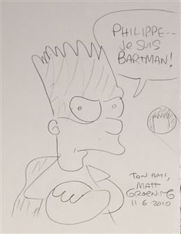 Dédicace représentant Bart déguisé en Batman (Bartman!) - Matt Groening