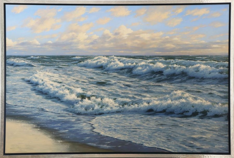 Artwork by Karsten Meiwald, Meeresbrandung vor weitem Horizont, Made of Oil on canvas