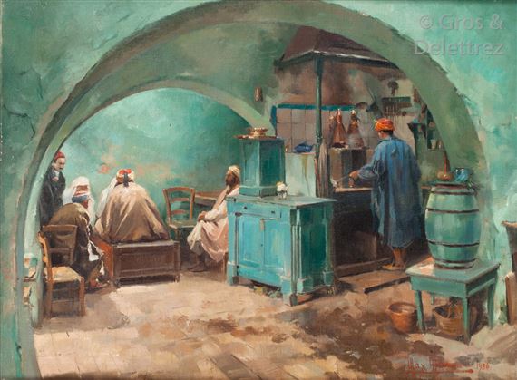 Au café à Tunis by Max Moreau, 1936