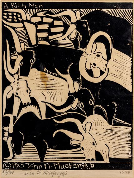 Rich Man by John Ndevasia Muafangejo, 1985
