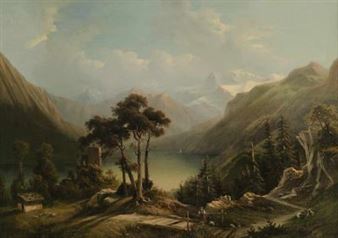 Ziegenhirtin auf kleiner Brücke am Lauerzersee (Schweiz) - Hermann Seefisch