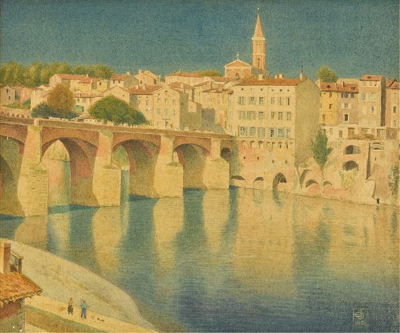 The Medieval Bridge over the River Tarn at Albi, France by Joseph Edward Southall, 1929