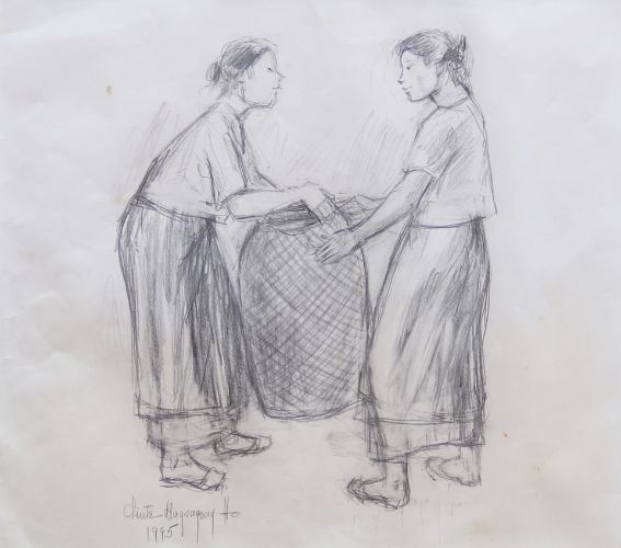 Two Women with Basket by Anita Magsaysay-Ho, 1995
