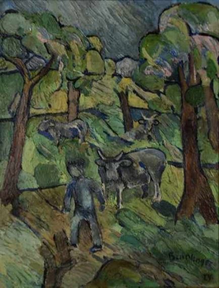 Bauern mit Kühen by Hans Breinlinger, 1924