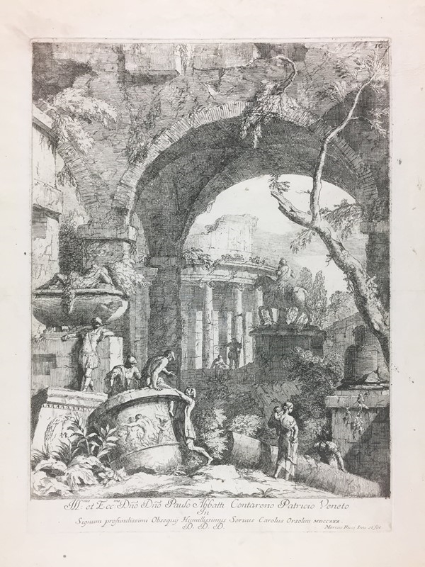 Marco Ricci | Rovine classiche con statua equestre e Tempio Rotondo ...