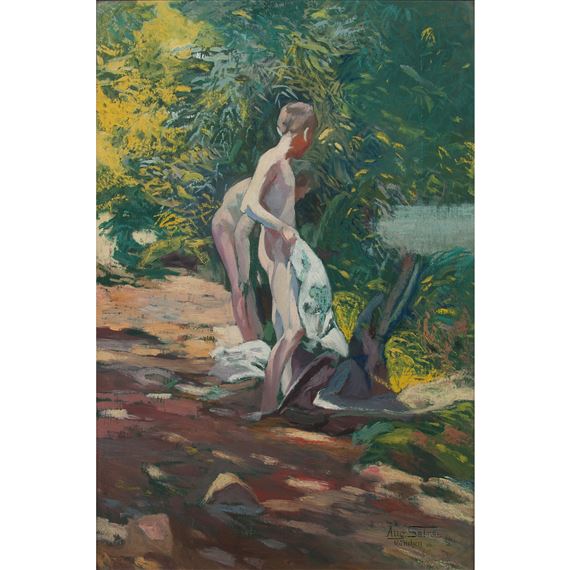 Boys by a Stream by Augustin Satra, 1906