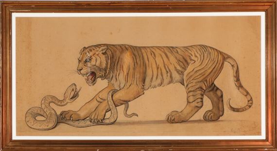 Tiger Frightened by a Snake, 1858 (pen & ink on tracing)
