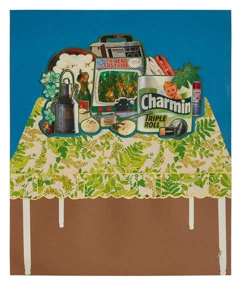 TAKE STANDS 3 (FOREST FIRE, BLUE SKY, LOCUST ON WHITE SPINDLE LEGS) by Christian Holstad, 2004