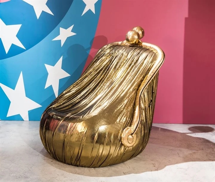 Artwork by Studio 65, Money Money, Made of polyurethane foam in different thicknesses Upholstery fabric in gold color