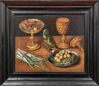 Prunkstillleben mit grünem Papagei - American School, 17th Century