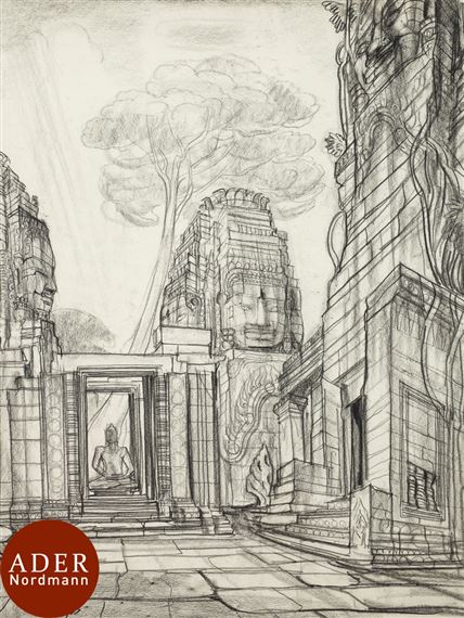 Cambodge, intérieur d’un temple by André Maire, 1955