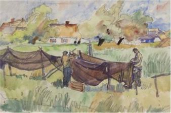 Fischer beim Aufhängen der Netze - Rudolf Allner