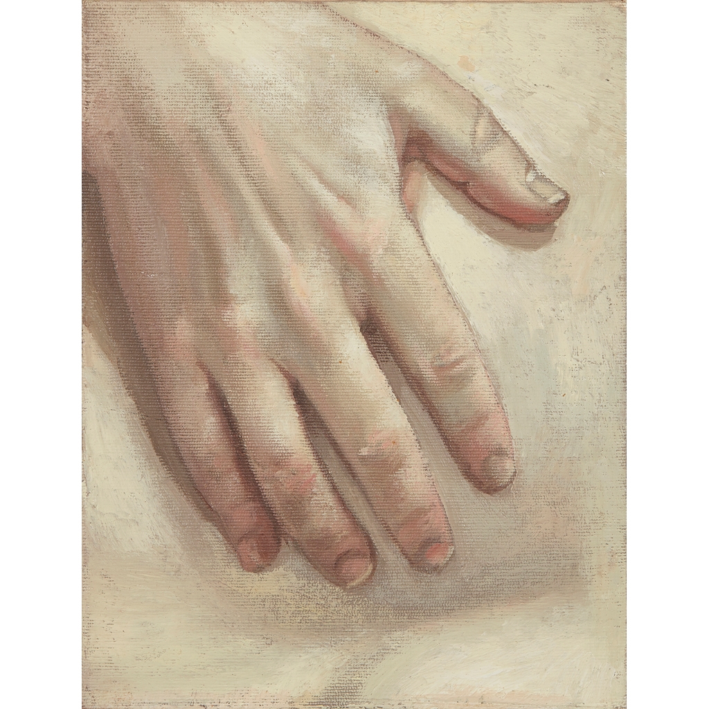 Artwork by Alison Watt, HAND ON LEFT BREAST, Made of oil on board