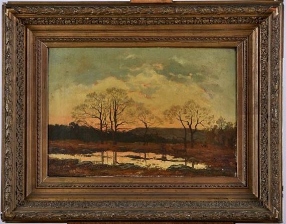 2 Works: Les cerfs s’abreuvant près de l’étang; La hutte dans la forêt sous la neige - G. De Saint-Maurice