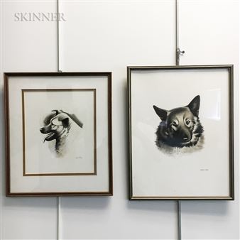 Two Ink Drawings of Dogs: Dog Sketch - Lowell Francis Hess