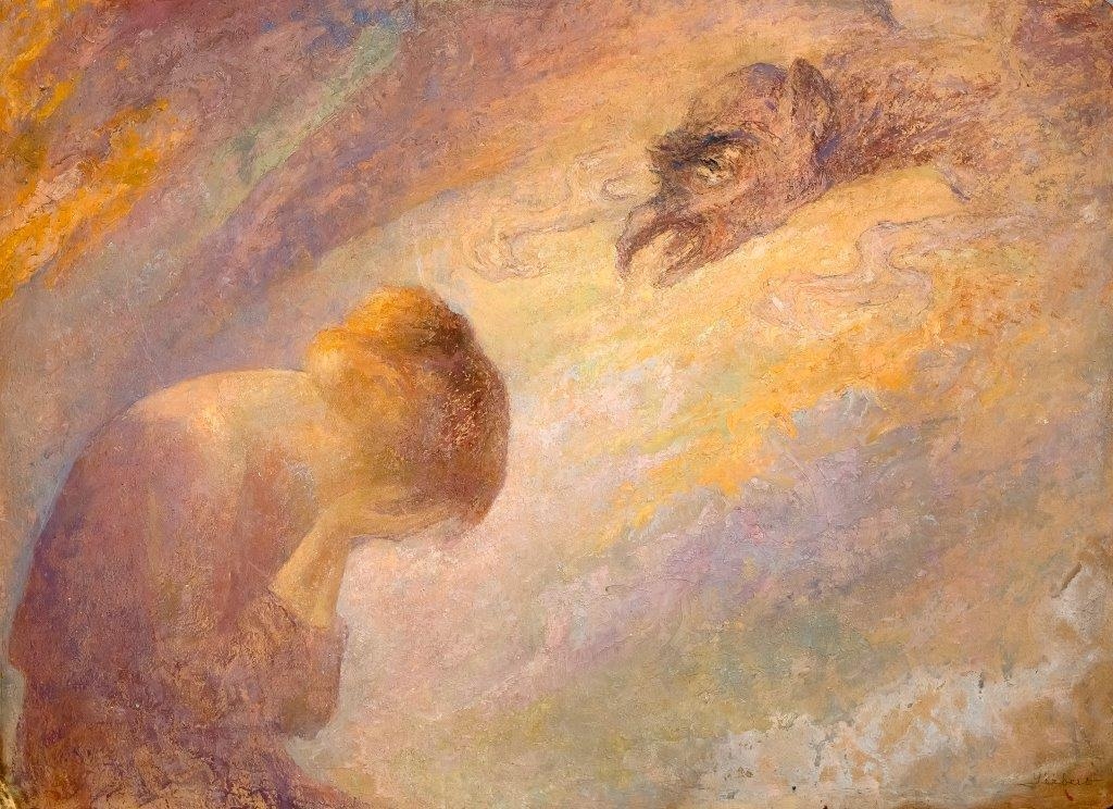 Artwork by Maria Studnicka, Smutek, Made of oil on cardboard