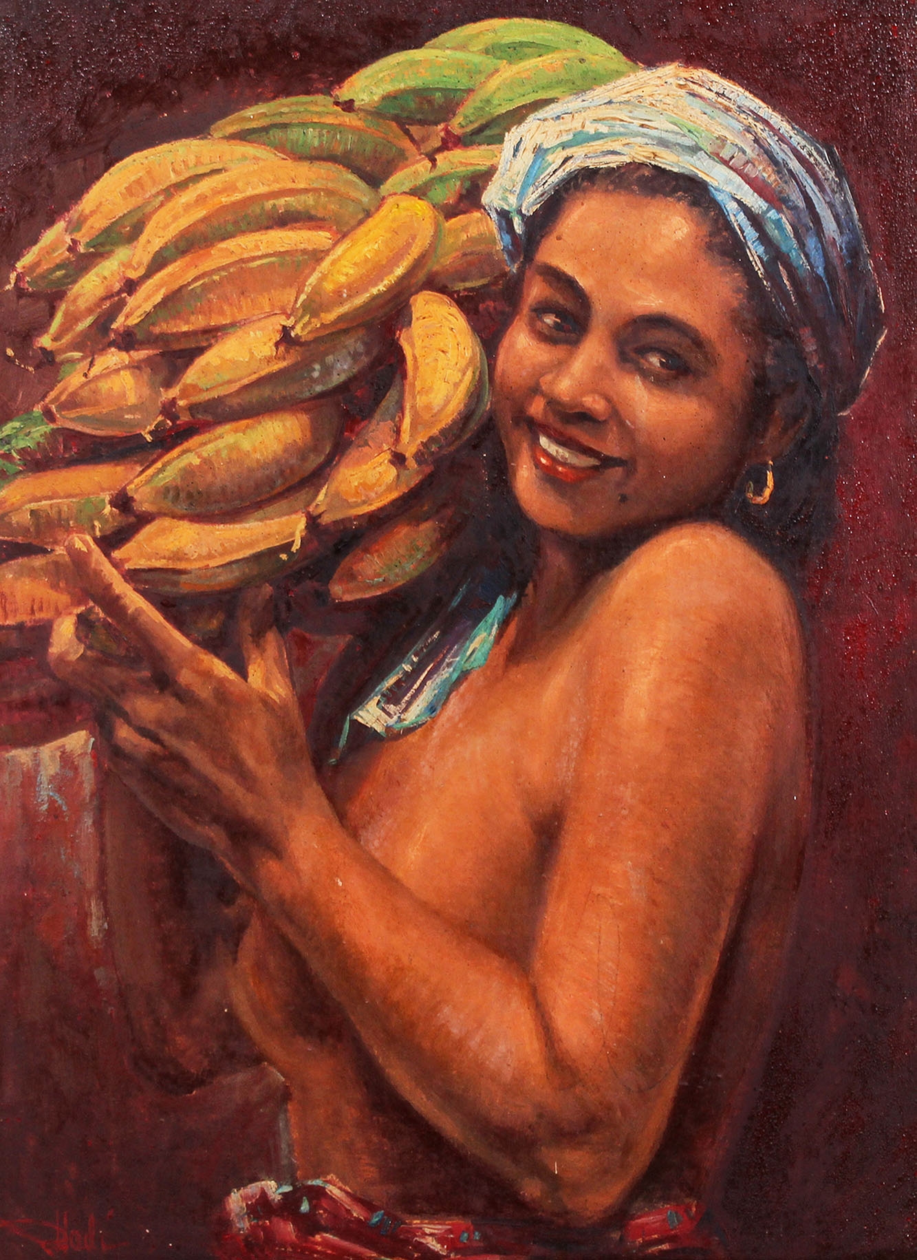 Artwork by R. Hadi, Wanita dan Pisang, Made of oil on canvas