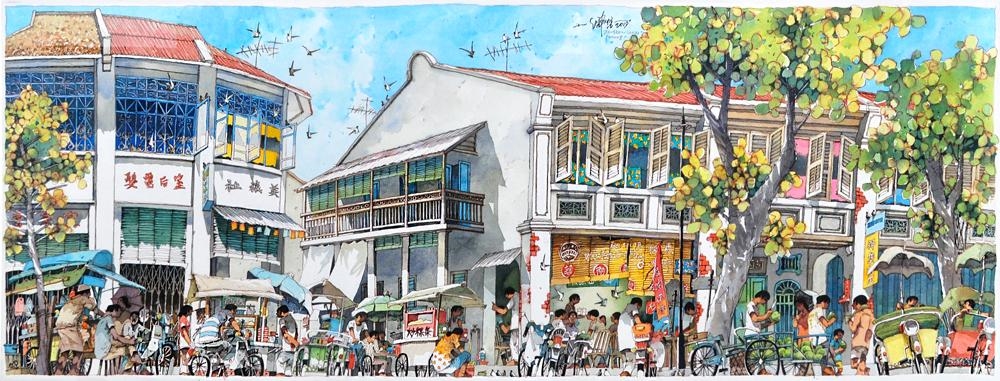 Artwork by Lee Eng Beng, Downtown Lane, Penang, Made of Watercolor on paper