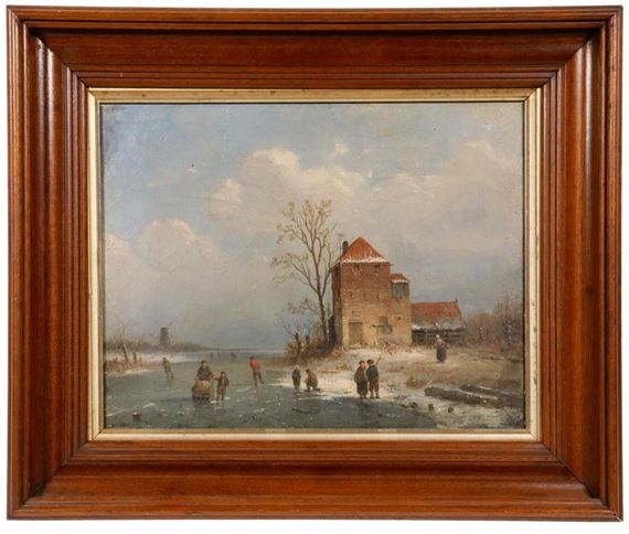 Dutch Canal Scene, Winter by Louis Smets, 1860