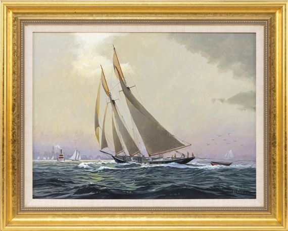A sailboat towing a tender by Ben Neill
