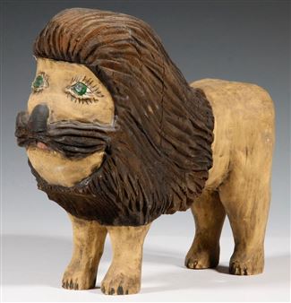 Carved Wooden Folk Art Lion Figure - Bill Duffy