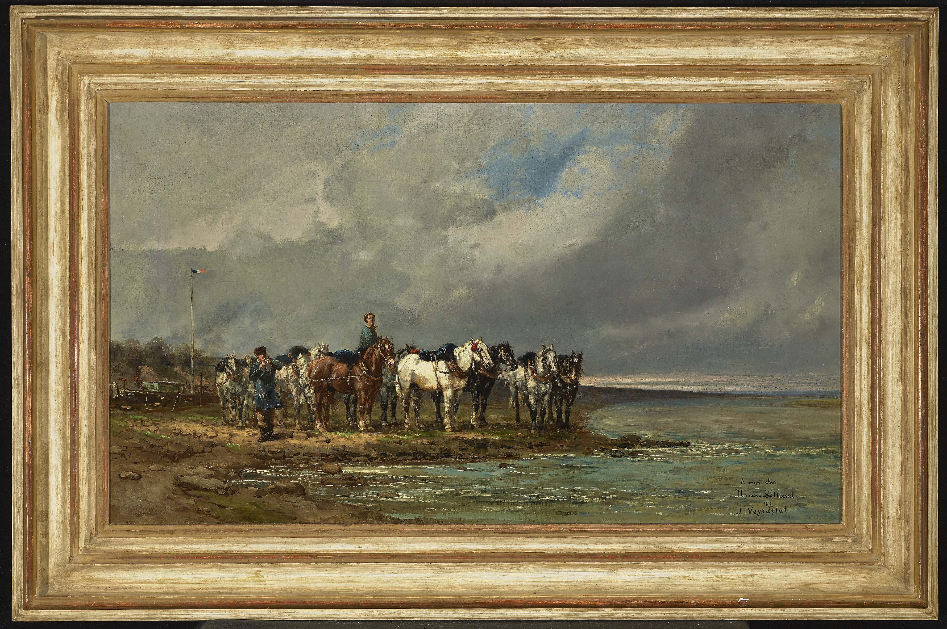 Two Men with Draught Horses by Jules Jacques Veyrassat, 1875