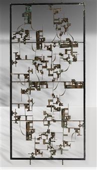 Pannello scultoreo da centro in fusione di bronzo e metallo laccato - Ferruccio Clavarino