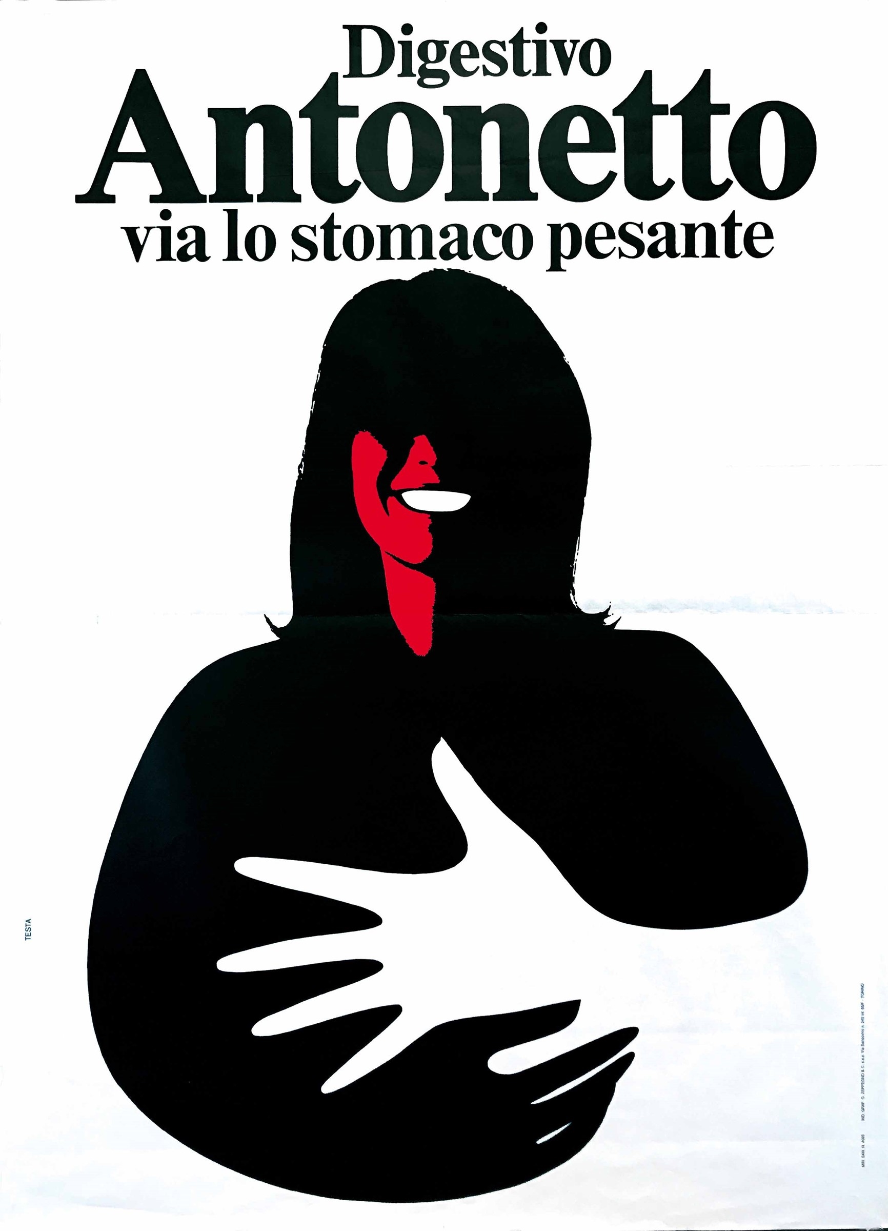 DIGESTIVO ANTONETTO, VIA LO STOMACO PESANTE by Armando Testa, 1974
