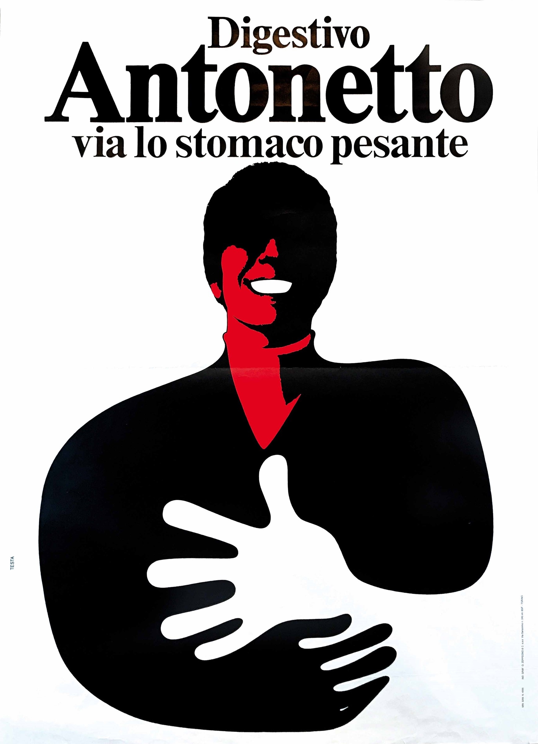 DIGESTIVO ANTONETTO, VIA LO STOMACO PESANTE by Armando Testa, 1974