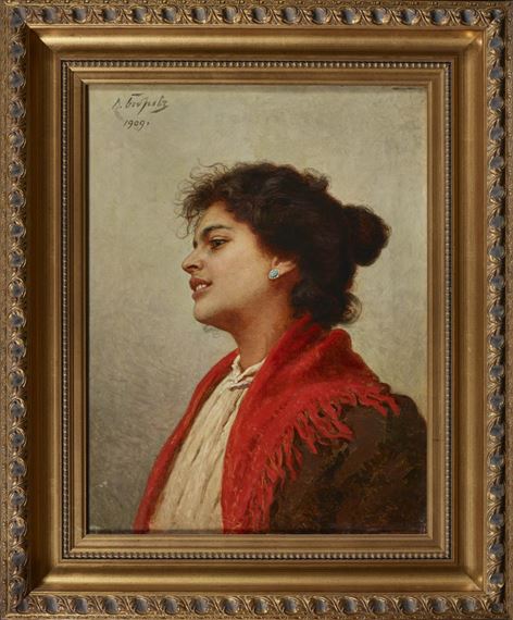 Portrait d’une Jeune Gitane au Foulard Rouge by Viktor Alexejewitsch Bobrof, 1909
