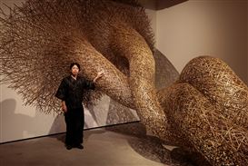 Tanabe Chikuunsai IV creates a site-specific installation within TAI Modern's walls