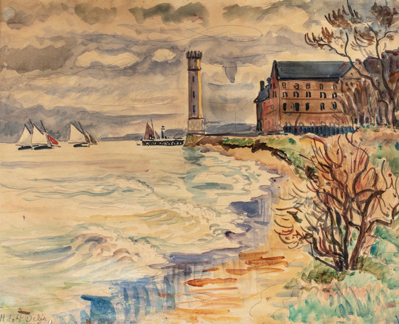 Artwork by Henri Liénard de Saint-Délis, Au large de Honfleur, Made of Watercolor