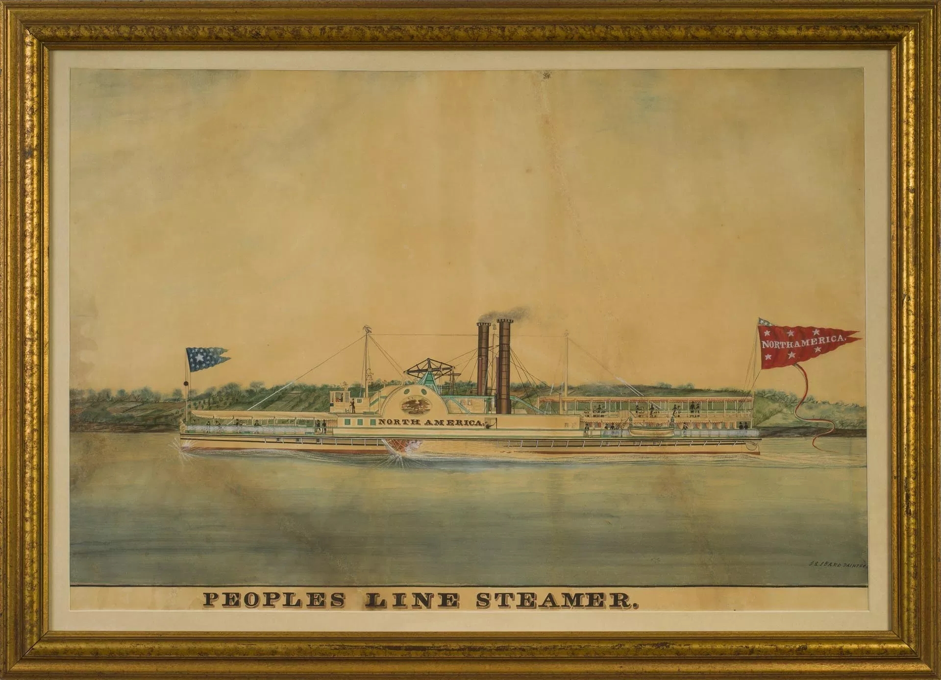 Artwork by James & John Bard, THE HUDSON RIVER SIDEWHEEL STEAMBOAT "NORTH AMERICA.", Made of Watercolor and gouache on paper