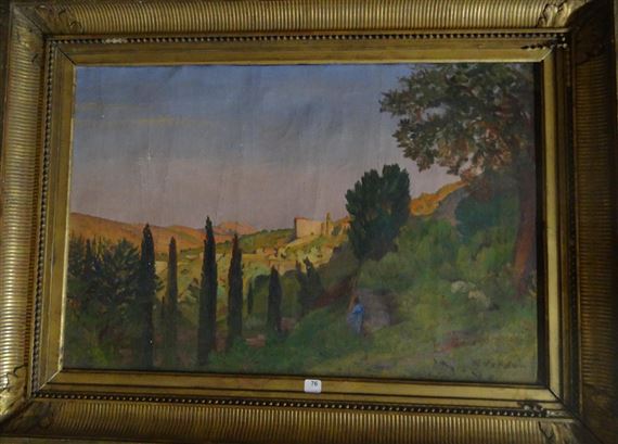 Paysage en Provence ( à verifier le fort Saint André ???) by Raymond Jean Verdun