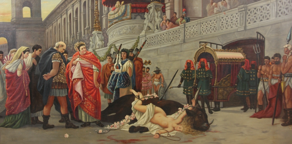 Artwork by E. L. Kinloch, neoclassical Roman tragedy scene, Made of oil on canvas