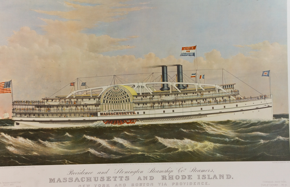 Currier & Ives Providence and Stonington Steamship Co. Steamers Massachusetts and Rhode Island