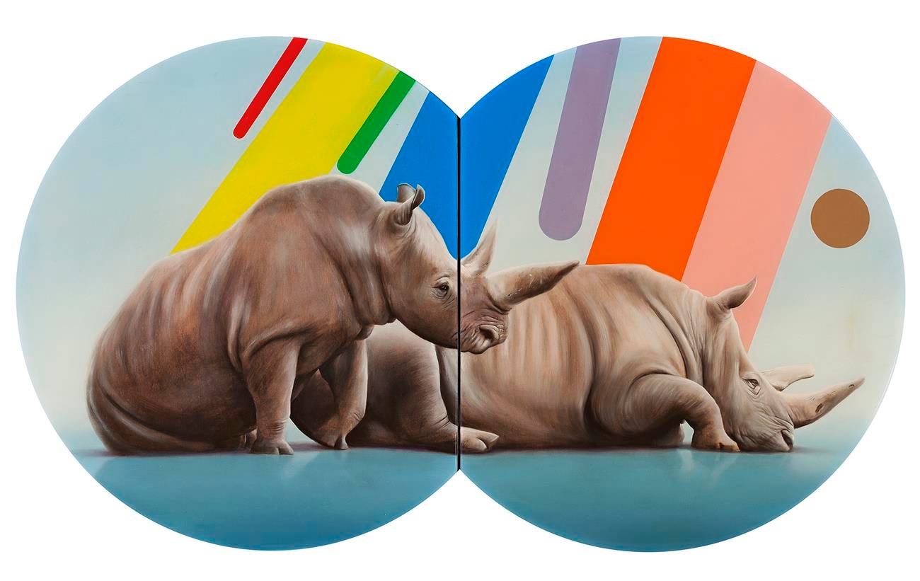 RHINOS WITH EVOLUTION OF COLOUR TERMS by Sam Leach, 2014
