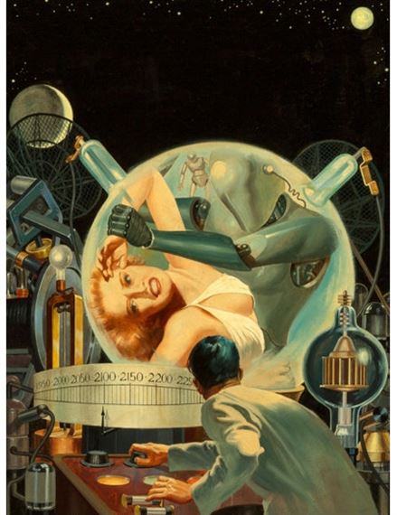 Hand from the Void, Super Science Stories cover by Lawrence Sterne Stevens, January 1951