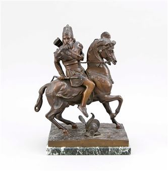 Ancient oriental warrior with bow on richly adorned horse - Arthur Stein