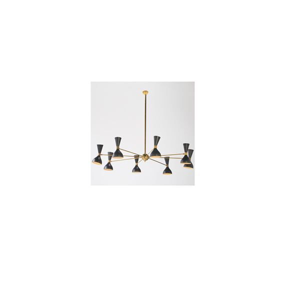 Stilnovo Eight Arm Wagon Wheel Ceiling Fixture With Corseted